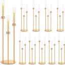 Suclain 10 Set 3 Arm Candelabra Centerpiece 33.8 Inch Candelabra Candle Holder Metal Floor Pillar Candlesticks Gold Candelabra Centerpieces for Tables Wedding Halloween Home Party Decoration