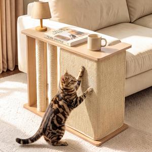 Cat Corner Side Table Scratcher, 2-in-1 Couch Protector from Cat Claws with Scratching Posts, Sturdy Wood Frame & Replaceable Natural Sisal Scratch Pad, Fits Left or Right Sofa Arm, Oak, 23.5"H
