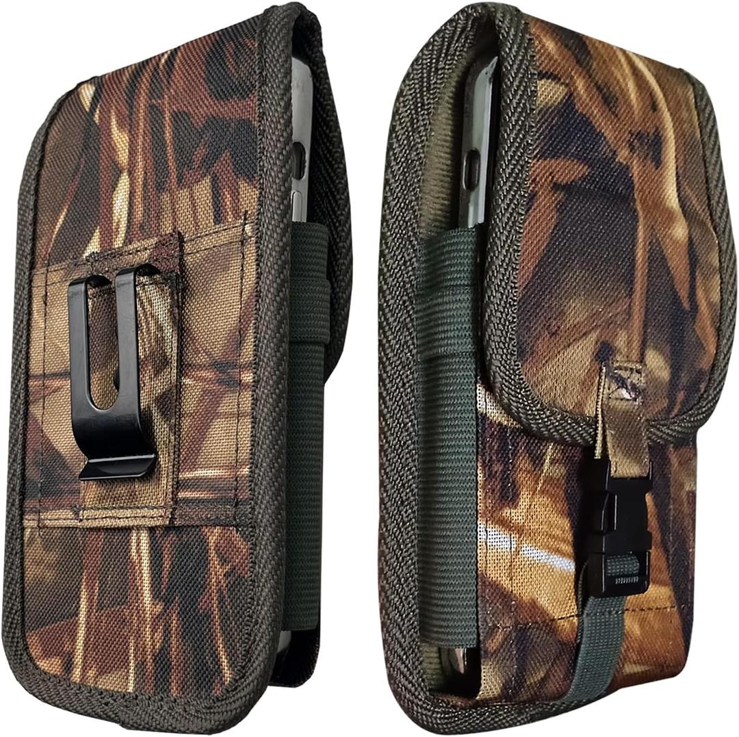 Camo Cell Phone Holster for Men, Belt Clip Phone Holder, Large Tactical Phone Pouch for iPhone 16 15 14 Pro Max 16 15 14 Plus, for Galaxy S24 Ultra,S24 Plus,Heavy Duty Buckle Closure(XXL)
