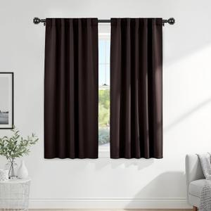 Bedroom Blackout Curtains - 42 W x 72 L, Brown Window Draperies Thermal Insulated Back Tab/Rod Pocket Curtain Panels/Window Treatments Home Decoration, Double Pieces 2 Panels