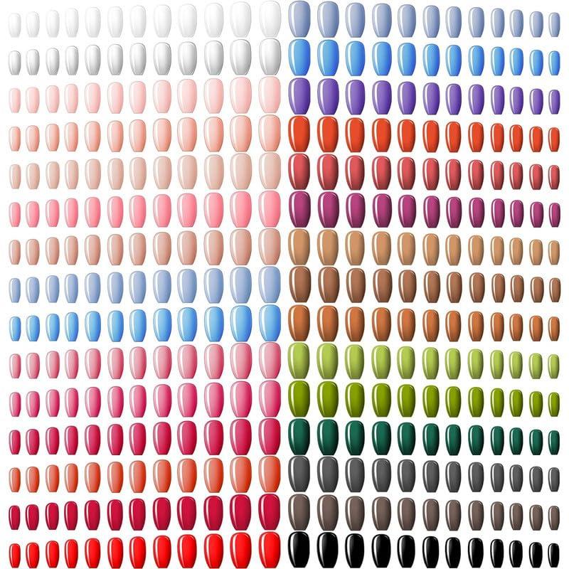 Maitys 720 Pieces 30 Sets Medium Square False Nails Artificial Ballerina Glossy Press on Nails Solid Color Coffin Fingernail for Women Girls Accessories(Fresh Colors)