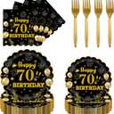 96Pcs 60th Birthday Party Tableware Set,Back in 1965 Birthday Party Decorations Supplies, Disposable Black and Gold 60th Birthdays Paper Plates Napkins Forks Favors for Men Women, Serve 24