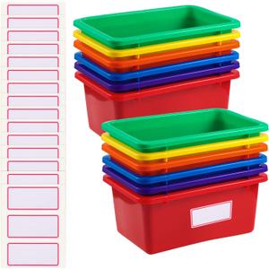 Zonon 12 Pcs Plastic Cubby Storage Bins Classroom Cubby Organization Storage Containers with 1 Pack Self Adhesive Labels Bin for Office Library School Home(Rainbow Color)