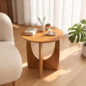 Round End Side Table - 19.7" Unique Tall Round Side Tables Living Room, Mid Century Modern Small Coffee End Table, Solid Wood Accent Tables for Living Room, Bedroom Office, Walnut
