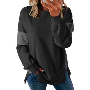 Dokotoo Oversized Sweatshirts for Women Long Sleeve Cute Crewneck Sweatshirts Fall 2025 Fashion Clothes Loose Color Block Pullover Tops Black, Medium