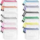 BOPART 24pcs Small Mesh Zipper Pouch 6.3x4.9 Inches Waterproof Zip Mesh Bags with Label Pocket for School Office Supplies & Cosmetics Travel Accessories