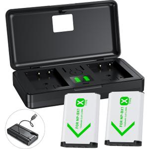 NP-BX1 Camera Battery (2 Pack) and 2-Channel USB Charger for Sony NP-BX1/M8, ZV-1, ZV-1F, ZV-1 II, Cyber-Shot DSC-HX80, HX90V, HX95, HX99, HX350, RX1, RX1R II, RX100 (II/III/IV/V/VA/VI/VII), AS300