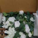 Ling's moment Wedding Welcome Sign Floral Swag 17.5" Tall Standing Artificial Flowers Backdrop Garland White Green Ceremony Reception Wall Easel Home Entryway Board Table Decorations NOT Include Sign