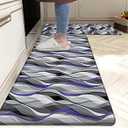 Kitchen Mats for Floor Modern Abstract kitchen rugs Grey and Purple Stripe Anti Fatigue Kitchen Mats Waterproof Floor Mats Cushioned Non-Skid Standing Mats for Kitchen, Set of 2, 17.3 x 28+17.3 x 47
