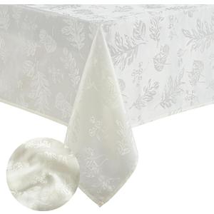 Elrene Home Fashions Elegant Woven Leaves Jacquard Damask Wrinkle Resistant Tablecloth, 60" x 84", Oblong, Ivory