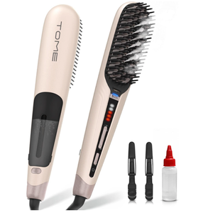 Tome Steam Straighteners Brush, Negative Ion Hair Straightener Brush to Manage & Shape, Wide Hot Comb for Medium to Thick Hair, Steam Brush for Women, Pink