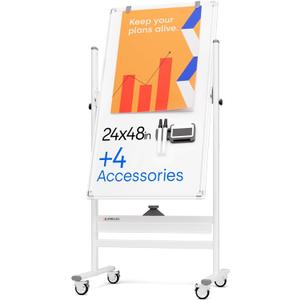 Rolling Dry Erase Board 24 x 48 - Large Portable Magnetic Whiteboard with Stand - Double Sided Easel Style Whiteboard with Wheels - Mobile Standing White Board for Office, Classroom & Home