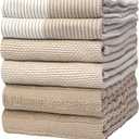 Premium Kitchen Towels (20x 28, 6 Pack) | Large Cotton Kitchen Hand Towels | Flat & Terry Dish Towel | Highly Absorbent Tea Towels Set with Hanging Loop | Tan