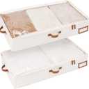 StorageWorks Large Under Bed Storage Containers with Handles and Label Holder, 2 Pack Ultra-thick Fabric Underbed Bins, Closet Organizer for Clothes, Blankets, Sweater (Ivory White)