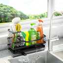 Sponge Holder for Kitchen Sink, Self-Draining Sink Caddy Organizer with Removable Brush Holder, Rustproof Metal Sponge Rack for Countertop, Fits Soap Dispenser & Scrubber, Black