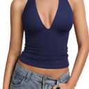 Avidlove Halter Tops for Women Double Lined Basic Tank Top Trendy Summer Sexy Backless Deep V Neck Y2K Going Out Tops (M)