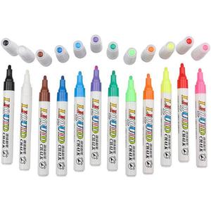 Shotbow Art Markers Dust-free Water-soluble Liquid Chalk Coloring Brush Fineliner Color Pens 12 Colors Children's Painting Pen for Painting, Drawing, Coloring, Gift for Kids (Multicolor)