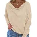 Okiwam Women's Fall Tops Cowl Neck Long Batwing Sleeve Shirts Oversized Tunic Dressy Casual Blouses 2026 Fashion Clothes-S Khaki
