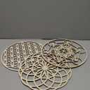 Taiyin 6 Pcs 12 Inch Sacred Geometry Wood Wall Art Set Zen Metatron Cube Home Decor Sri Yantra Merkaba Torus Flower of Life Hanging Sculpture Wooden Crystal Grid Pagan 7 Chakra Wall Decor(Burlywood)