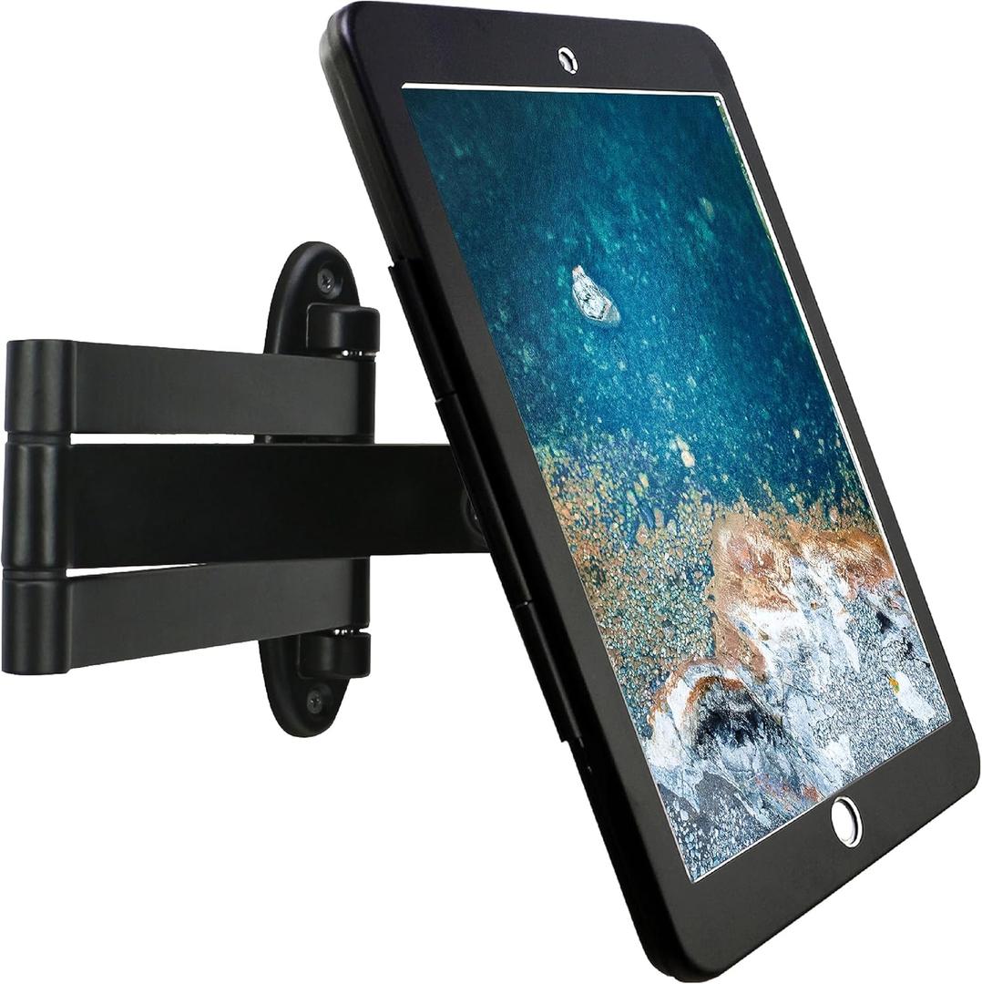 Wall Mount Bracket with fold for iPad 9.7-Inch6th,5th,Gen.,Air 1& 2Pro, Excluding Other 9.7".Extend Adjustable Arm Swivel with Anti Theft Lock, Multi Angle, Rotate Design,Metal (Black)