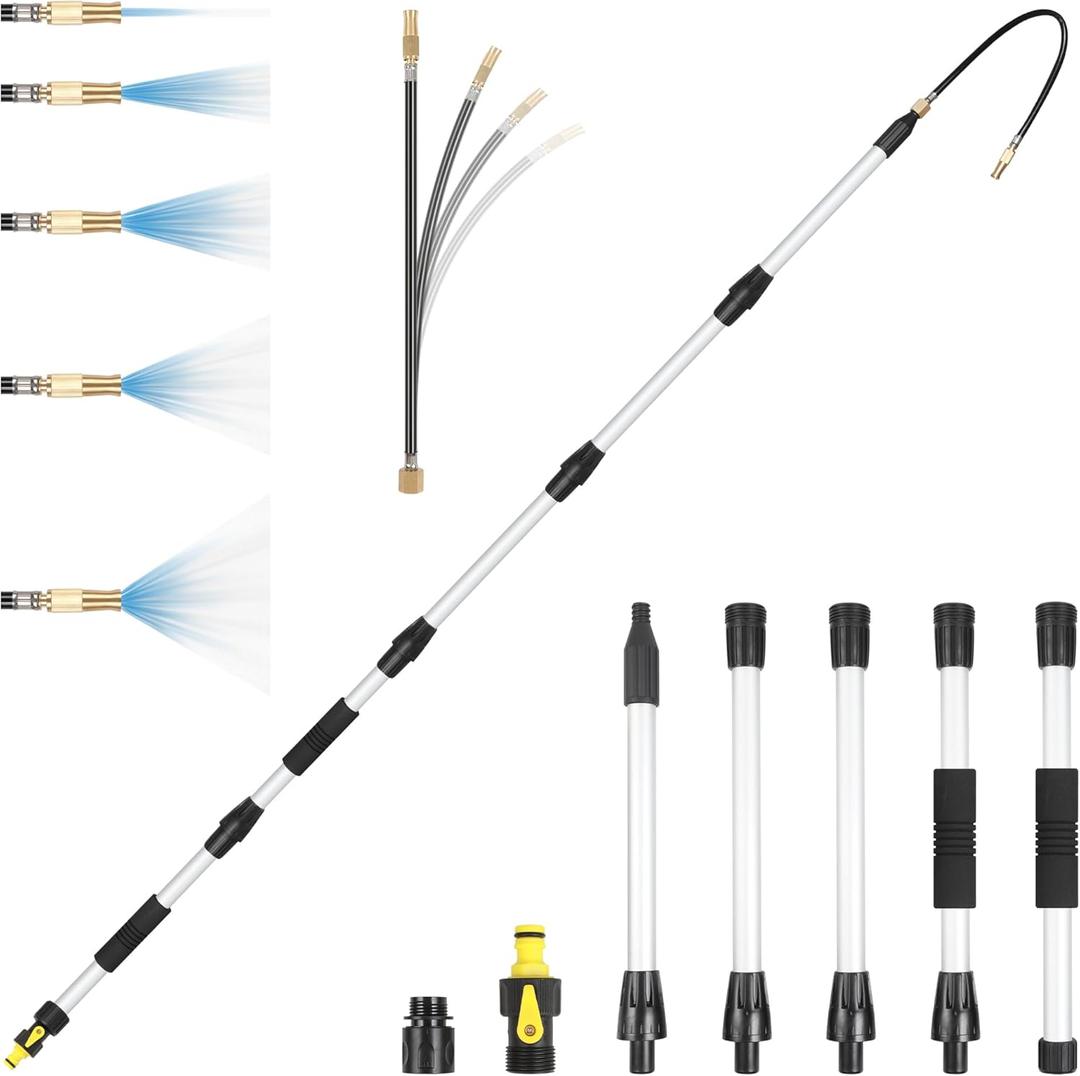 Gutter Cleaning Tools From The Ground, 8FT Gutter Cleaner with Adjustable Multiple Water Flow Modes, Gutters Cleaning Tool for Leaves and Debris, Fits Standard Garden Hoses