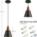 2 Pack Pendant Lights, Black Pendant Lights Kitchen Island,Wood Dome Minimalist Industrial Ceiling Hanging Lights for Kitchen Island, Barn, Dining Room, Living Roo m, Bedroom