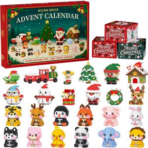 Advent Calendar 2025 Building Blocks, 24 Days Christmas Countdown Kit with 4386PCS Micro Blocks Animal Santa Reindeer Snowman Tree, Holiday Gifts for Kids Boys Girls