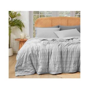 Cozy Bliss Seersucker Cooling Comforter Queen Size, Q-Max 0.45 Reversible Lightweight Cooling Blanket, Breathable Silk Smooth Summer Bedding Quilt for Hot Sleepers Night Sweats Light Grey