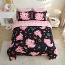 7 Piece Girls Axolotl Comforter Set for Kids Queen Size Kawaii Axolotl Bedding for Teen 3D Animals Colorful Bed Set Black