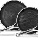 Non Stick Frying Pans Set, Hybrid Skillet Set Nonstick (8+10+12inch), Pans For Cooking, PFOA Free Stainless Steel Kitchen Set, Dishwasher-Safe Cookware