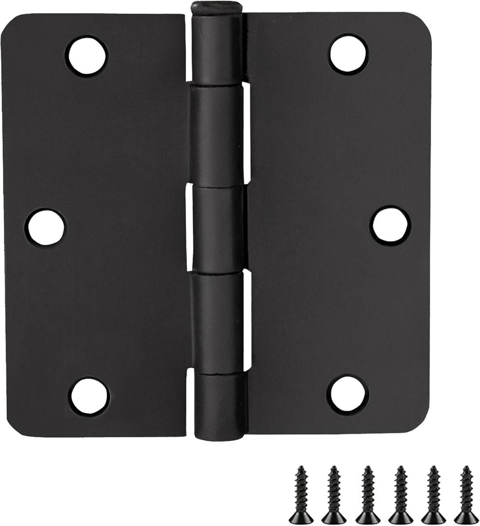 Design House Door Hinges for Interior Doors 3-Pack 3.5-inch x 3.5-inch, Design House 1/4-inch Radius Steel Door Hinge Door Hardware, Matte Black, 188888