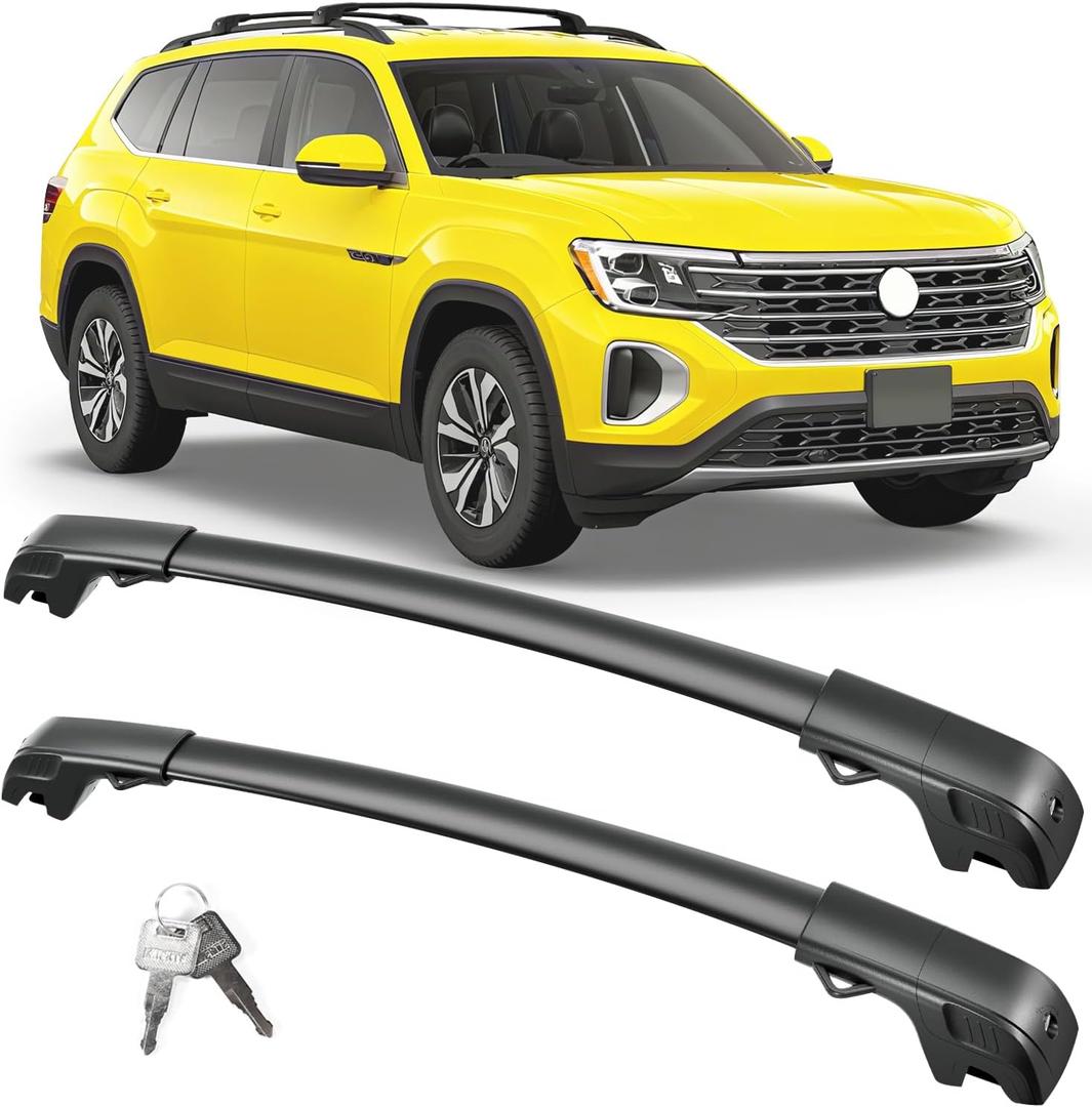 FengYu 300lb Lockable Roof Rack Cross Bars Compatible with Volkswagen VW Atlas 2017-2026 with Raised Side Rails(Not for Atlas Cross Sport), Heavy Duty Aluminum Roof Rails Crossbars Cargo Bars Carrier