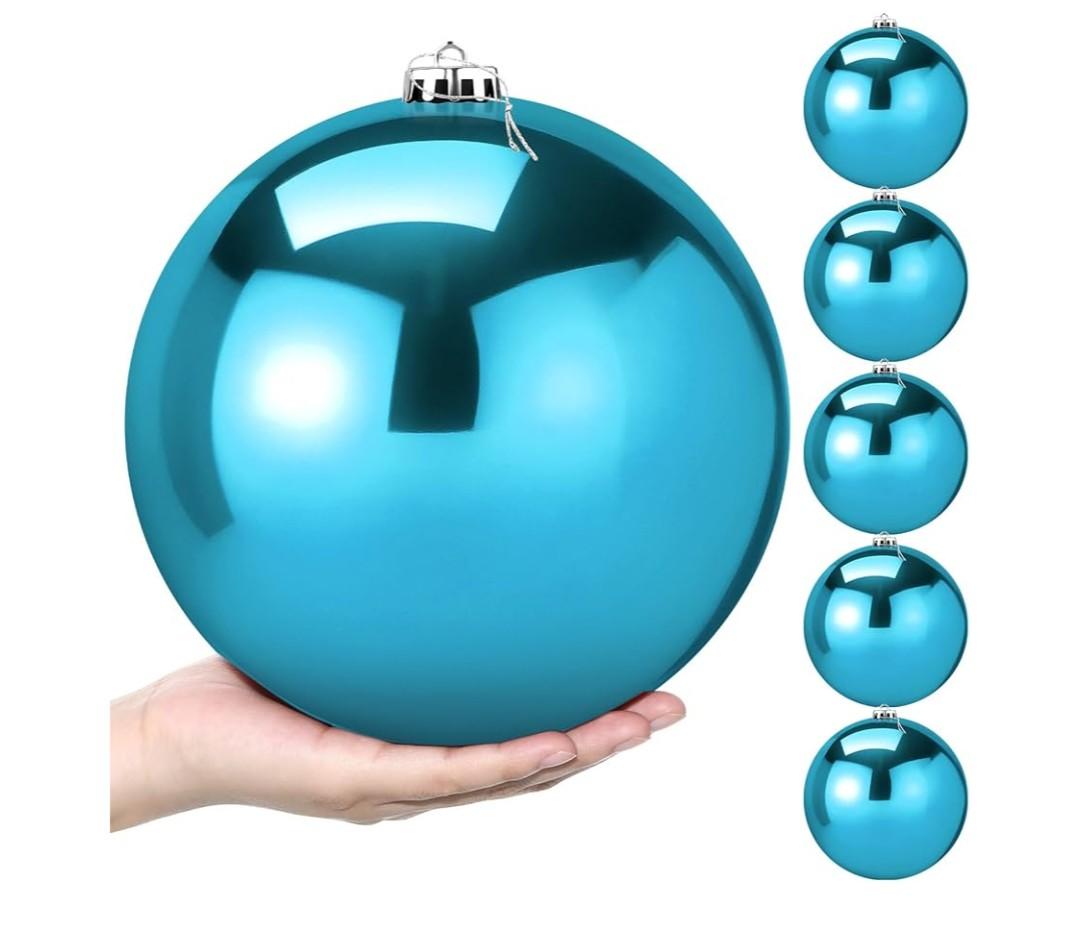 Zubebe 6 Pcs 8" Extra Large Outdoors Christmas Balls Ornaments Jumbo Oversized Christmas Tree Decorations Giant Hanging Xmas Plastic Balls Ornaments for Lawn Yard Decoration (Ice Blue)