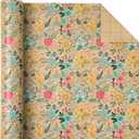 WRAPAHOLIC 30 Inch Kraft Floral Wrapping Paper Roll - 30 Inch x 33 Feet - Spring Summer Garden Flower Design Perfect for Wedding, Bridal Shower, Birthday