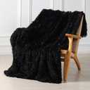 Tuddrom Decorative Extra Soft Faux Fur Throw Blanket 50" x 60",Reversible Fuzzy Long Hair Shaggy Throw Blankets, Fluffy Cozy Plush Fleece Comfy Microfiber Fur Blanket for Couch Sofa Bed, Black (Throw-50" x 60")
