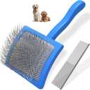 2PCS Slicker Brush for Dogs & Pet Comb,Professional Dog Grooming Brush (Goldendoodles,Poodles,Labradoodles) with Extra Long Pins to Effectively Remove Tangles, Knots and Mats (Blue, Large)