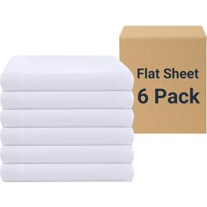 ZPECC White Bulk Flat Sheets Only Full Size 6 Pack, Easy Sort Top Bed Sheet by Color-Coded Hem Threads, Soft Durable Brushed Microfiber Fabric Hotel Airb&bs Essentials for Hosts, 81"x96"