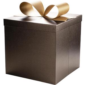 LaRibbons Large Gift Boxes with Lids, 10x10x10 Inches Brown Coffee Square Foldable Gift Boxes for Birthday, Wedding, Christmas, Baby Shower, Party, All Occasion