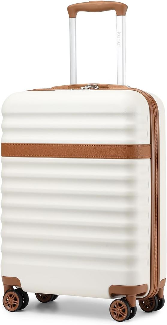 Kono Airline Approved Carry On Luggage, 21.6 inchx13.7 inchx8.6 inch inches, 21.6 Inch Expandable Lightweight Hardshell Suitcase with TSA Lock, (Cream Brown, Suitable for 1-3 Days of Travel)