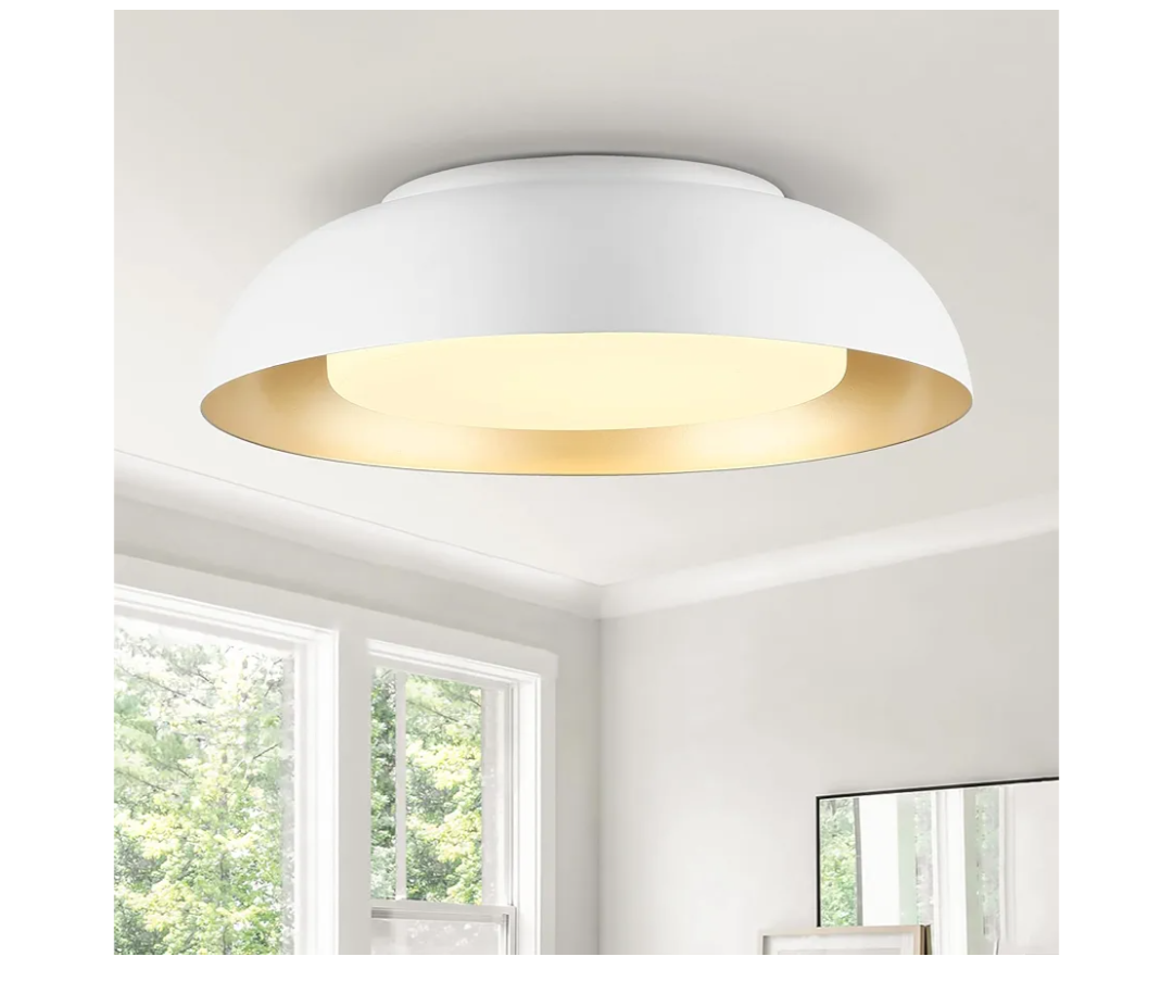 15in LED Flush Mount Ceiling Light, 28W Dimmable Ceiling Light Fixtures with Frosted Glass, White and Gold Finish Modern Ceiling Light for Bedroom Kitchen Living Room, 3CCT, OS-DY2001-WH