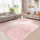 Pink Rugs for Bedroom Girls: 8x10 Modern Large Washable Soft Cute Boho Floral Pattern Area Rug Neutral Indoor Floor Non-Slip Carpet for Living Room Dining Nursery Kids Playroom Baby Room House Decor