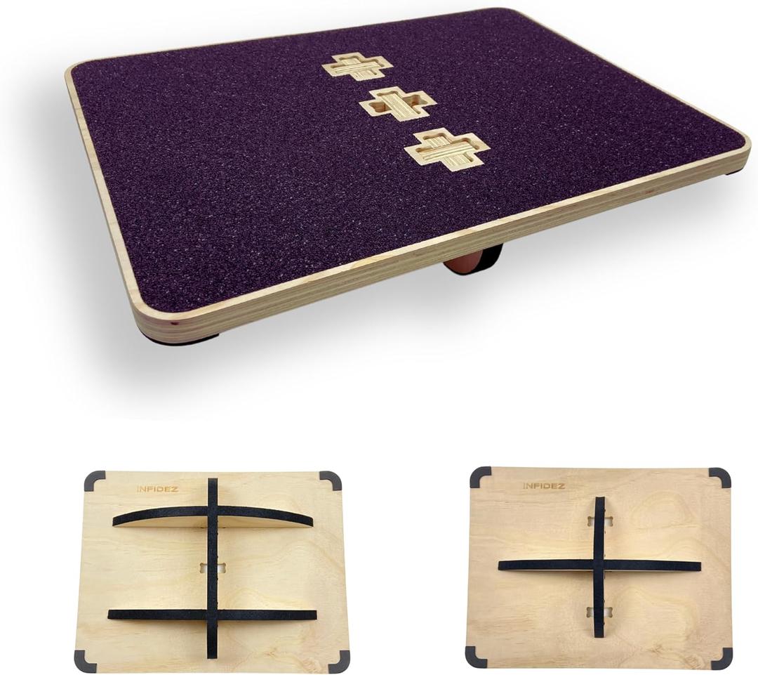 Multi-Optional Wooden Balance Board for all kind of balance tranning, Extra-Large Anti-Slip Wobble, Rocker and Plank Board for Balance and Core Training, Balancing Board for Under Desk (3. 2 in 1 version)