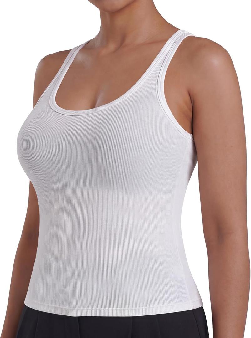 Sunzel Womens Ribbed Racerback Tank Top, Fitted Sleeveless Lyocell (White, S)