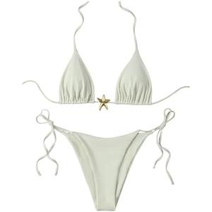 SHENHE Women's Triangle String Bikini Set 2 Piece Halter Swimsuits Starfish Metal Linked Swim Set size S