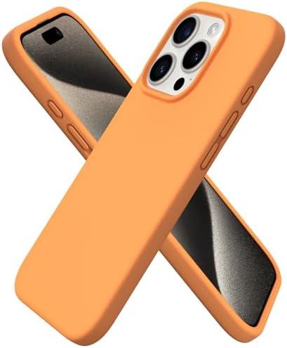 ORNARTO Compatible with iPhone 15 Pro Case 6.1", Liquid Silicone 3 Layers Full Covered Soft Gel Rubber Cover, Shockproof Protective Slim Phone Case with Anti-Scratch Microfiber Lining-Orange