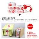 Stop Sign Sealing Tape Pre-Printed IF Seal is Broken,Check Contents Before Accepting,Heavy Duty Packing Tape with Dispenser 2 Inch x 110 Yards,Packaging Tape for Moving and Shipping (White)