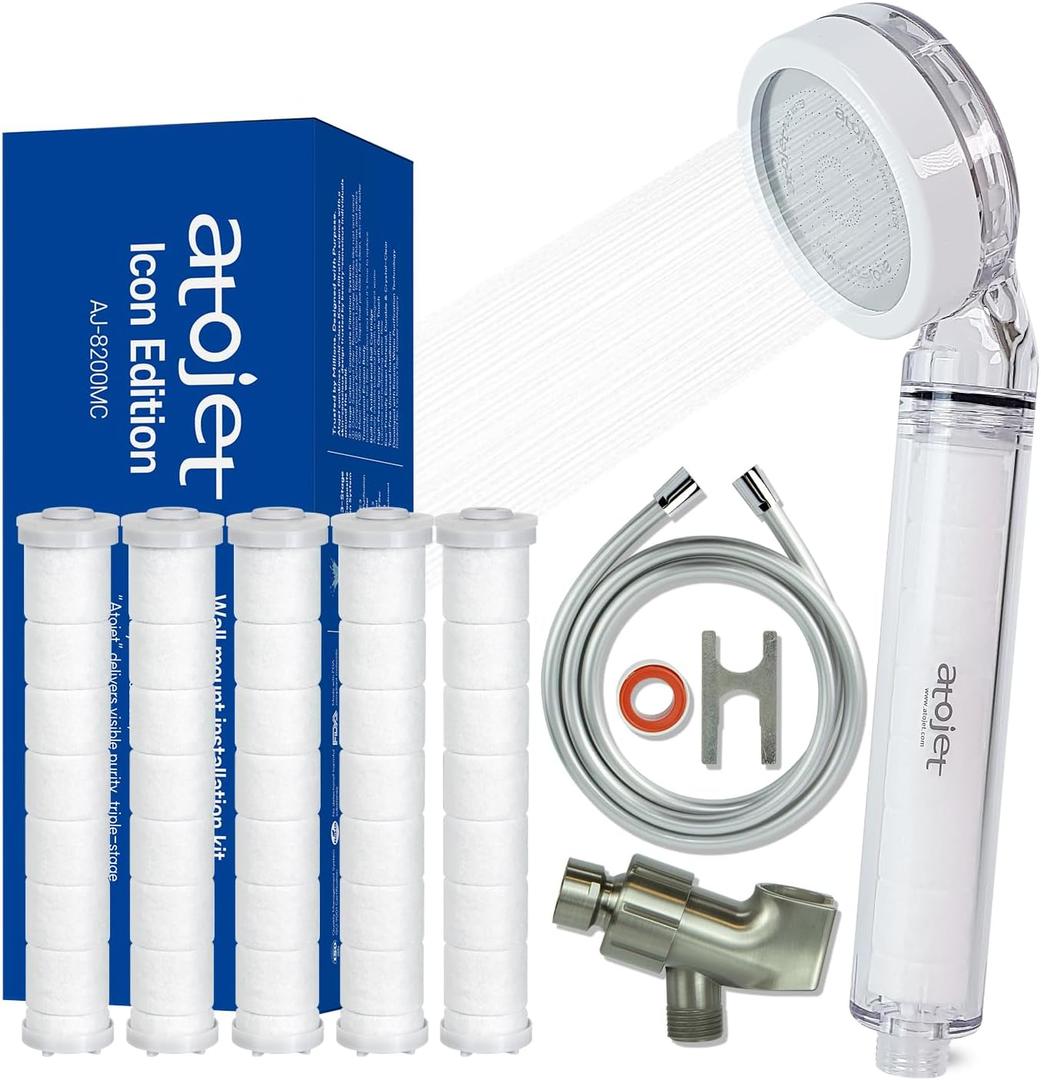 Filter Showerhead Born From Koreas Beauty Heritage  Pure Carbon Filters for Softer Skin & Smoother Hair | Eco Hose 2M (79in) l 6 Month Advanced Filtration Set (AJ8200MC-ECO-6MO-SLV)