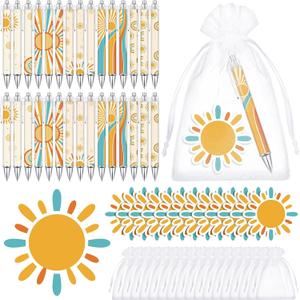 150 Pcs Here Comes The Sun Baby Shower Decorations Includes 50 Sun Baby Shower Ballpoint Pens 50 Boho Thank You Cards and 50 Organza Bags Boho Sunshine Party Favors Birthday Decor