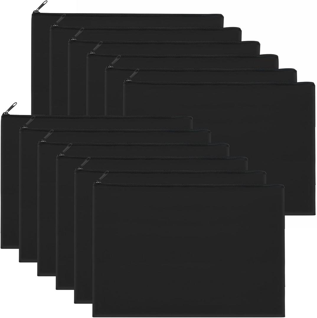 10 Pieces Cotton Canvas Makeup Bag, Multipurpose Cosmetic Bag with Zipper Travel Toiletry Pouch, Blank DIY Craft Bag (Black, XL)