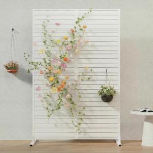 Casaphoria Metal Privacy Screen Outdoor, 72" H x 47" W Freestanding Decorative Privacy Screen for Patio Deck Balcony Garden with Stable Base, White-Louvered